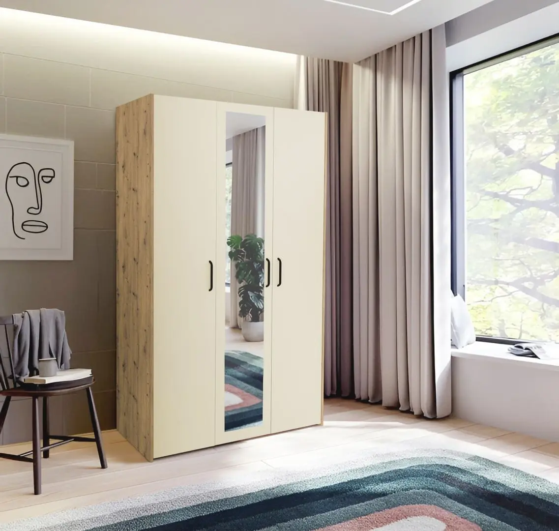 Dulap Haaus Malmo 3D cu oglinda 200x120 cm (Artisan Oak/Clay)