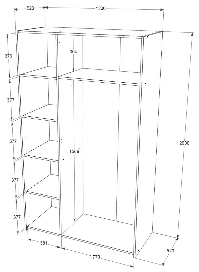 Dulap Haaus Malmo cu oglinda 200x120 cm (White Oak/Anthracite)