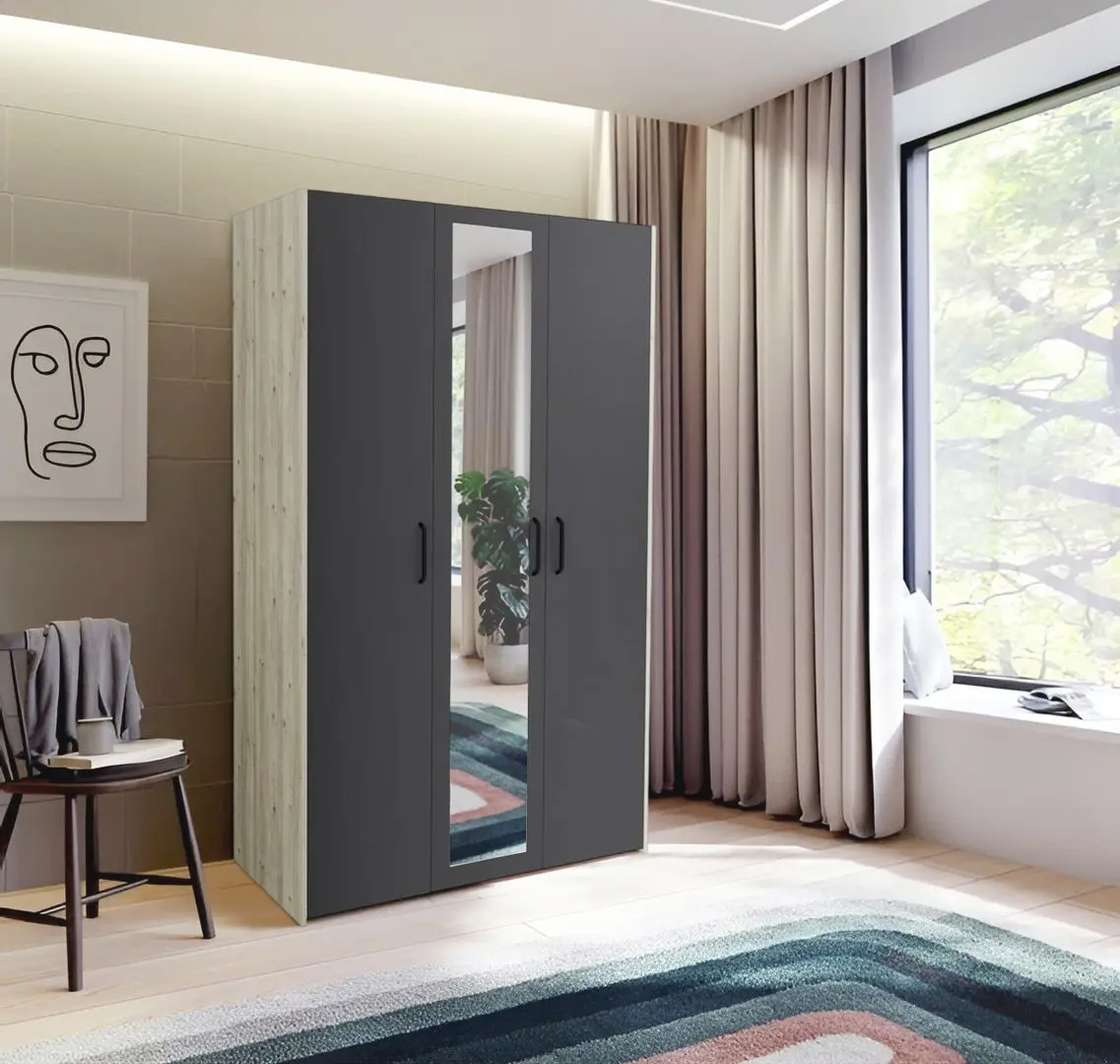 Dulap Haaus Malmo cu oglinda 200x120 cm (White Oak/Anthracite)