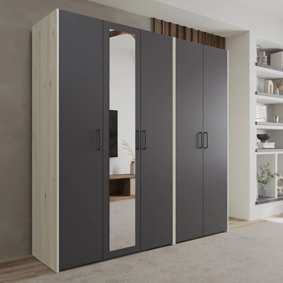 Dulap Haaus Malmo V2 cu oglinda 200 cm (Anthracite/White Oak)