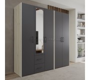 Dulap Haaus Malmo V3 cu oglinda 200 cm (Anthracite/White Oak)