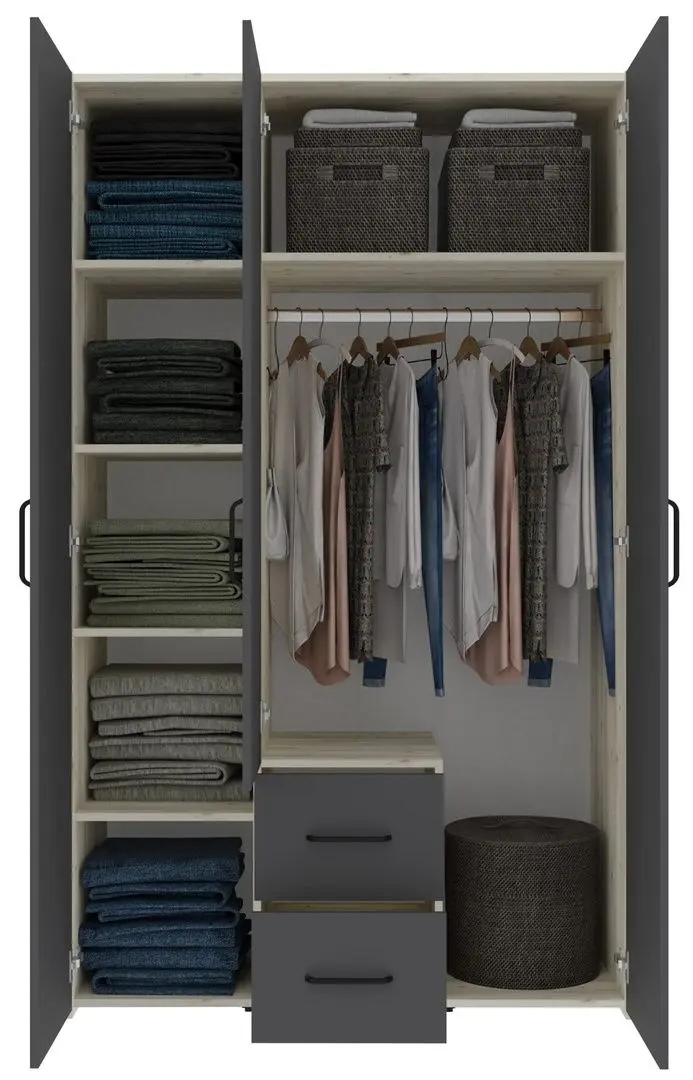 Dulap Haaus Malmo V3 cu oglinda 200 cm (Anthracite/White Oak)