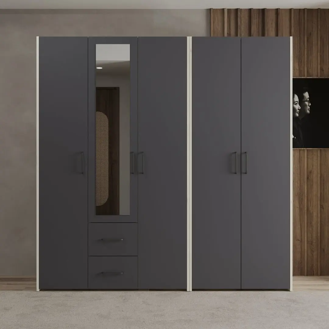 Dulap Haaus Malmo V3 cu oglinda 200 cm (Anthracite/White Oak)