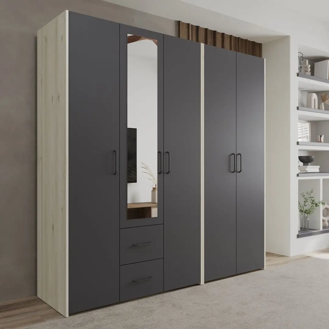 Dulap Haaus Malmo V3 cu oglinda 200 cm (Anthracite/White Oak)