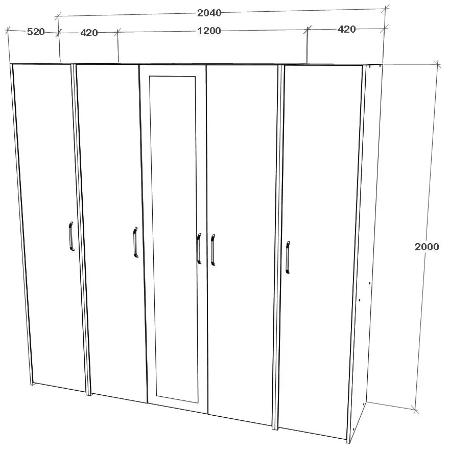 Dulap Haaus Malmo V5 cu oglinda 200 cm (Anthracite/White Oak)