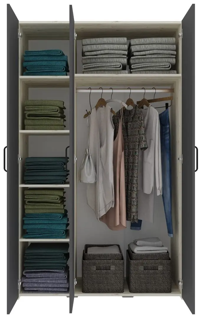 Dulap Haaus Malmo V5 cu oglinda 200 cm (Anthracite/White Oak)