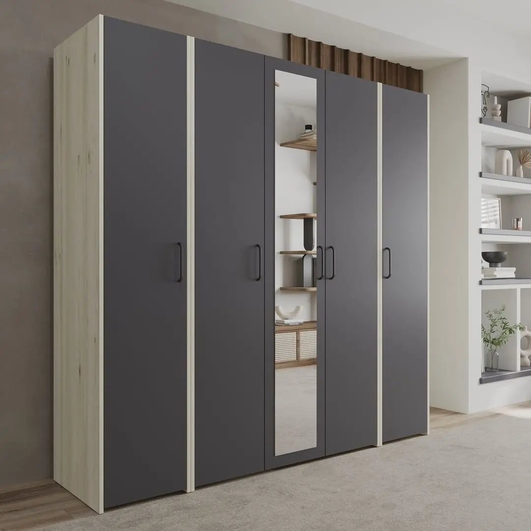 Dulap Haaus Malmo V5 cu oglinda 200 cm (Anthracite/White Oak)