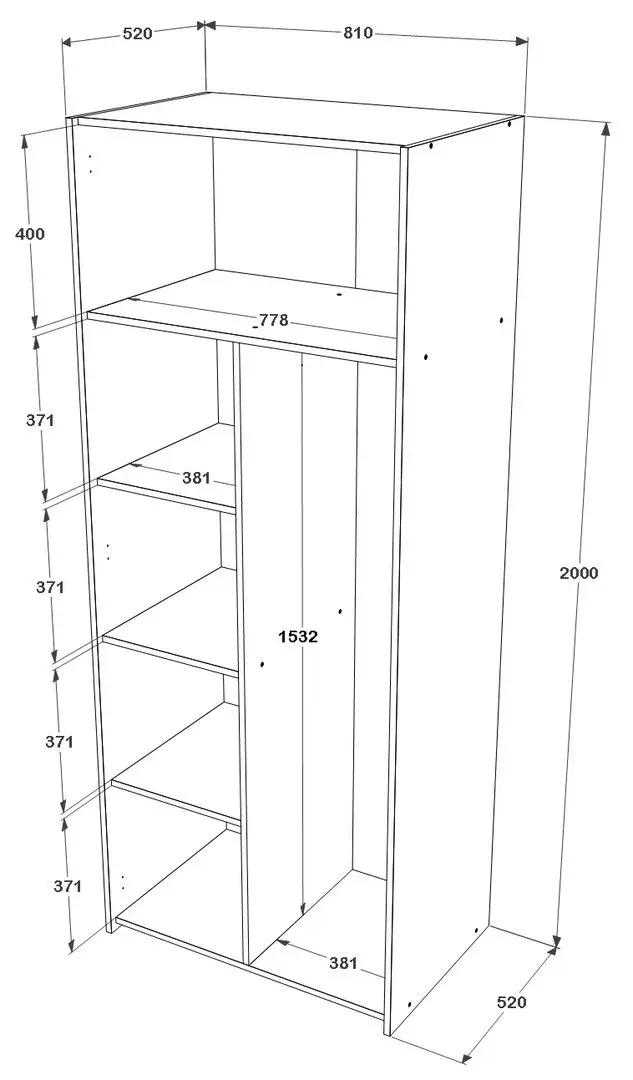 Dulap Haaus Nero 2D cu rafturi 200x81 cm (White Oak/Anthracite)
