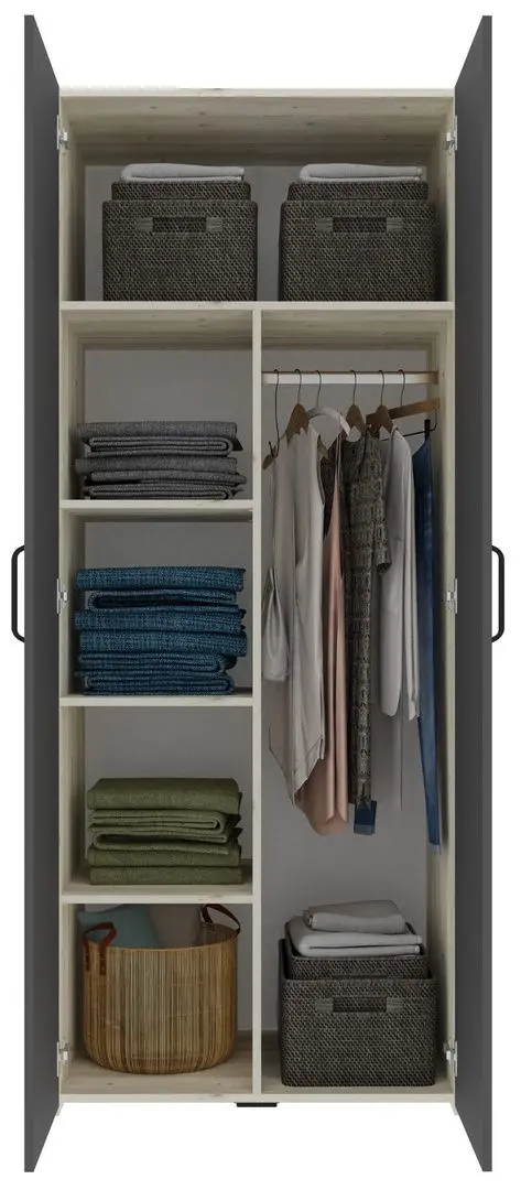 Dulap Haaus Nero 2D cu rafturi 200x81 cm (White Oak/Anthracite)