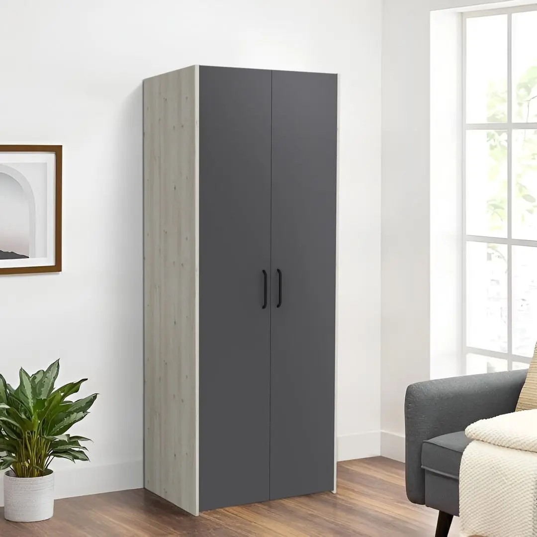 Dulap Haaus Nero 2D cu rafturi 200x81 cm (White Oak/Anthracite)