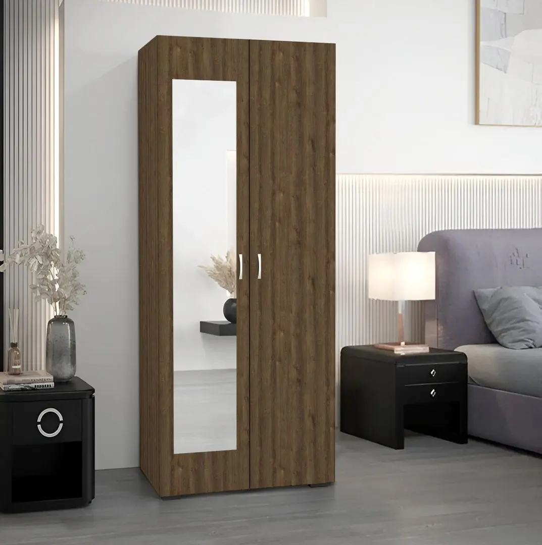 Dulap Haaus Nero 2D cu oglinda 200x80 cm (Bronze Oak)