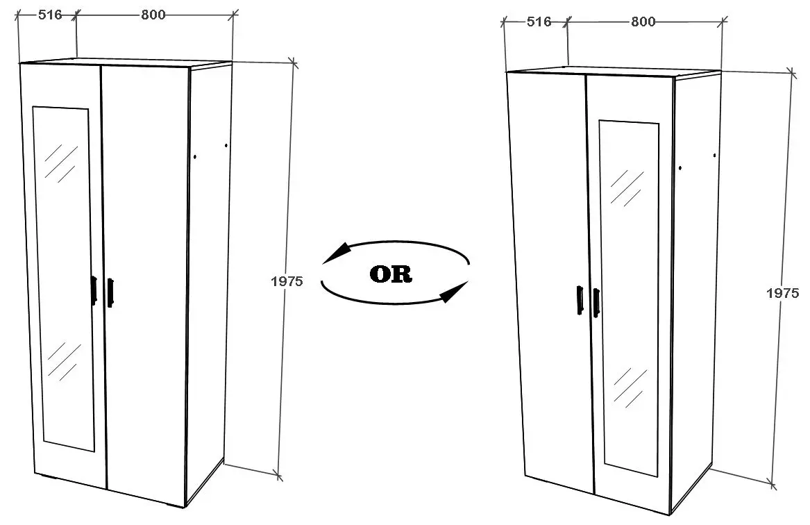 Dulap Haaus Nero 2D cu oglinda 80x200 cm (Sonoma Oak)