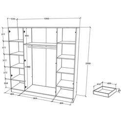 Dulap Haaus Nero 4D cu oglinda 196x200 cm (Sonoma Oak) Thumb