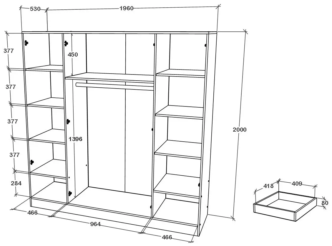 Dulap Haaus Nero 4D cu oglinda 196x200 cm (Sonoma Oak)