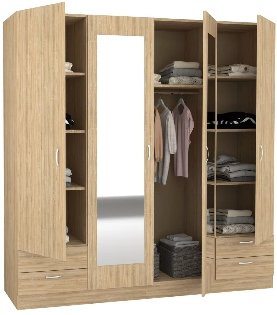 Dulap Haaus Nero 4D cu oglinda 196x200 cm (Sonoma Oak)