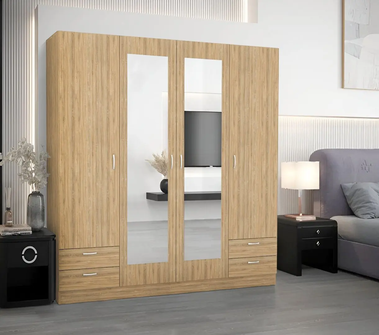 Dulap Haaus Nero 4D cu oglinda 196x200 cm (Sonoma Oak)