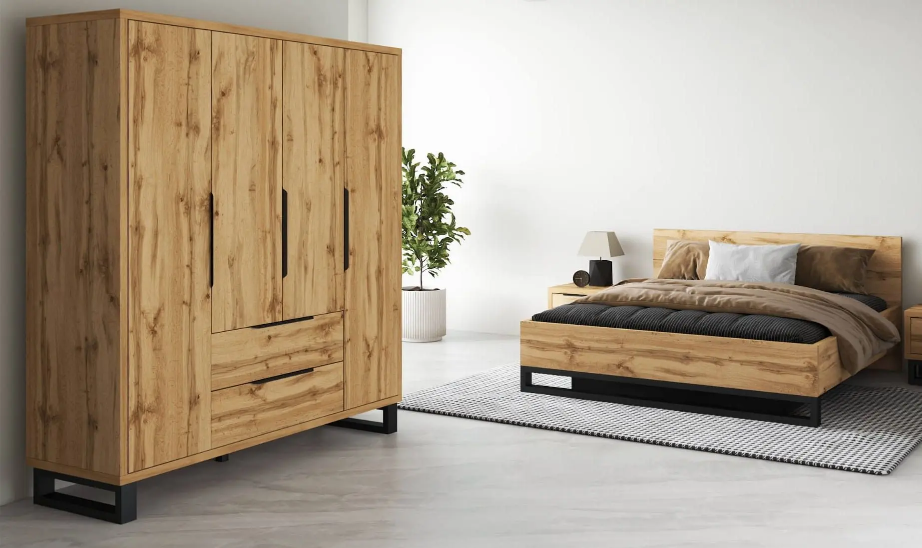 Dulap Helvetia Halle S 4D2SZ (Wotan Oak/Black)