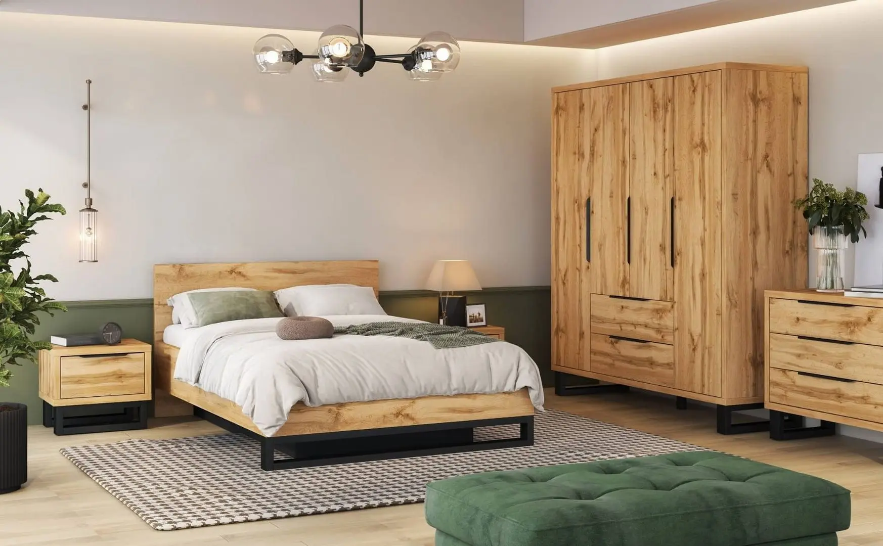 Dulap Helvetia Halle S 4D2SZ (Wotan Oak/Black)