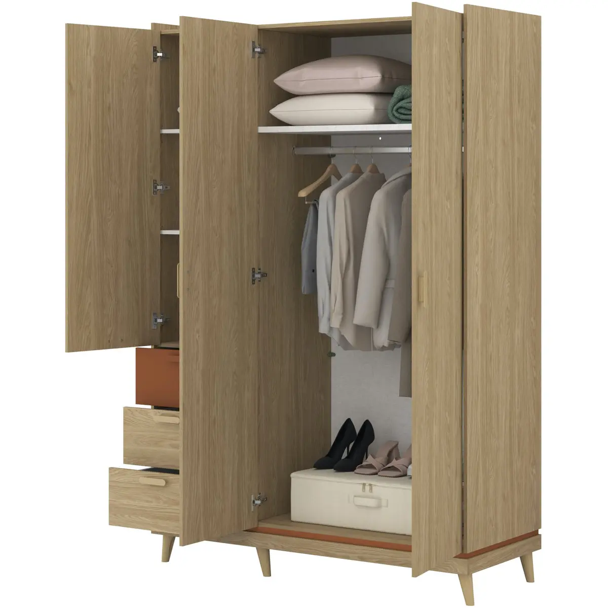 Dulap Helvetia Scandi 24D5OH19 (Oiled Oak/Brick) - 4