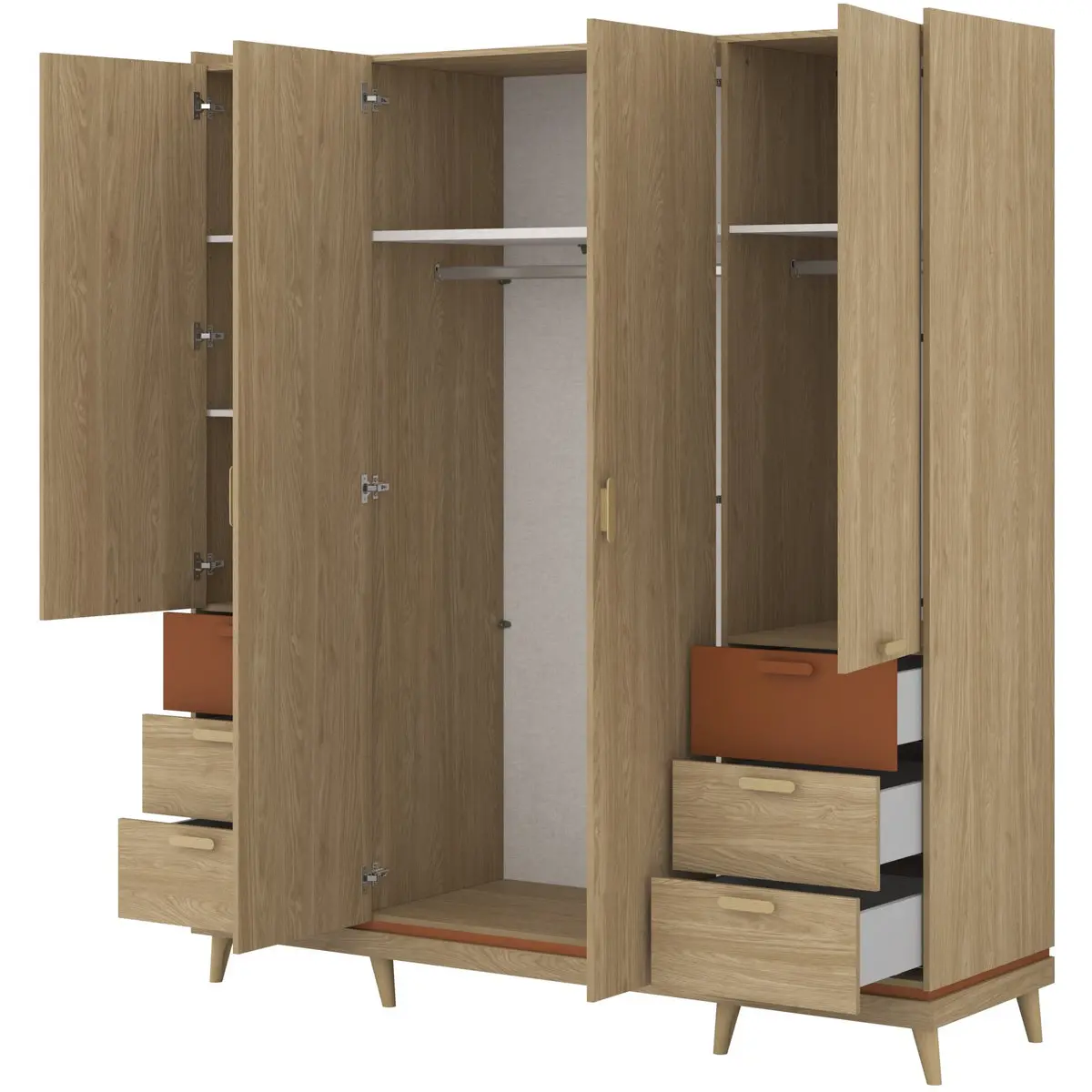 Шкаф Helvetia Scandi 24D5OH20 (Oiled Oak/Brick) - 3