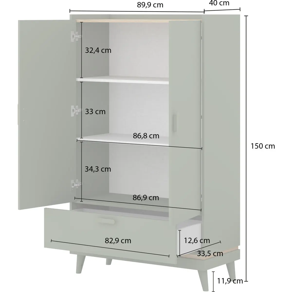 Шкаф Helvetia Scandi 24GDOH38 (Faded green/Oiled oak) - 6