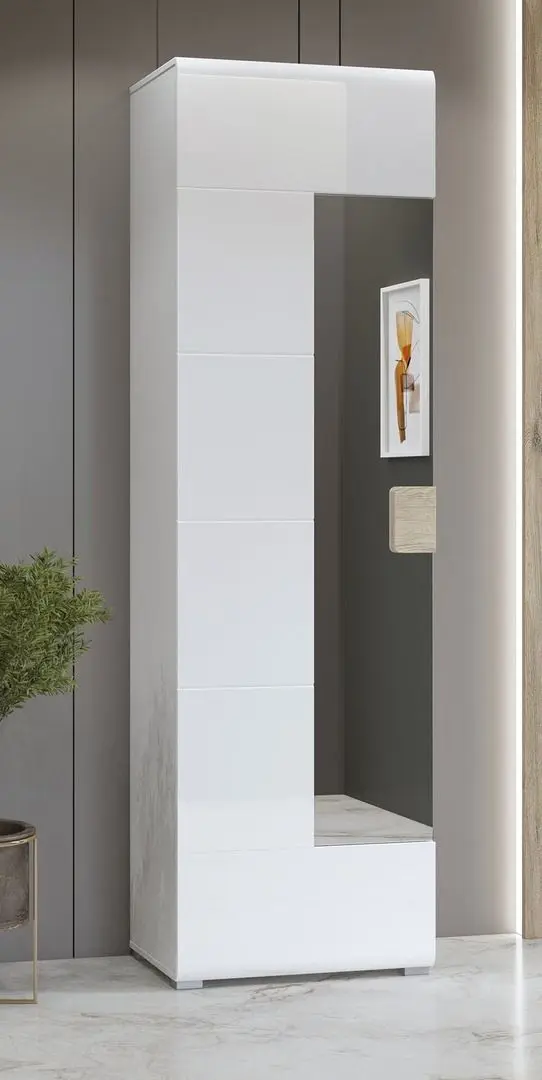 Dulap cu oglinda Helvetia Toledo 1D 204 cm (White Gloss/Sanremo Oak)