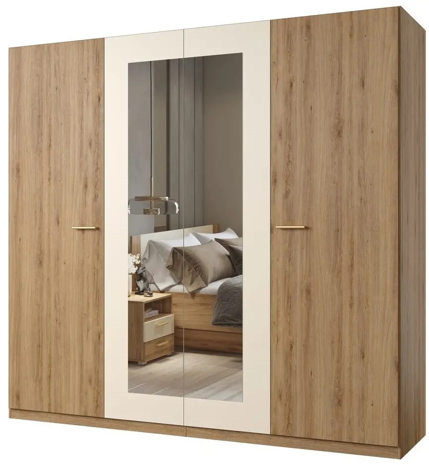 Шкаф с зеркалом Helvetia Vertina 4D (Wild Oak/Beige)