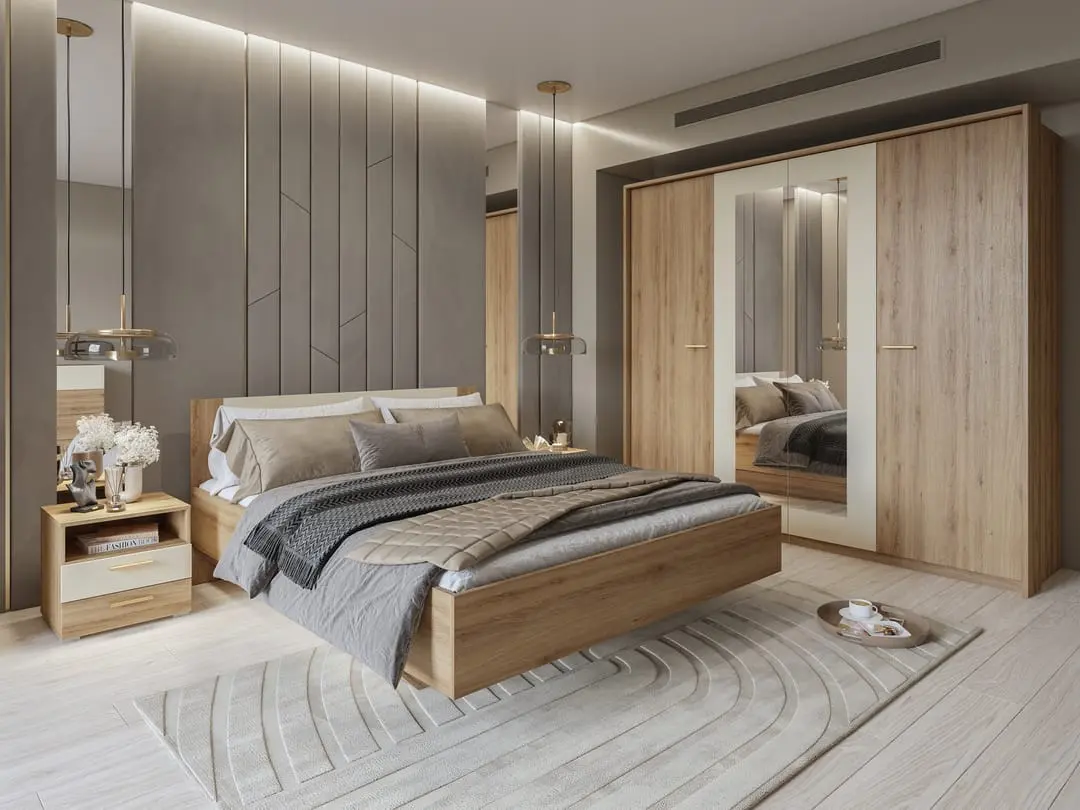 Шкаф с зеркалом Helvetia Vertina 4D (Wild Oak/Beige)