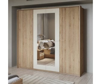 Dulap cu oglinda Helvetia Vertina 4D (Wild Oak/Beige)