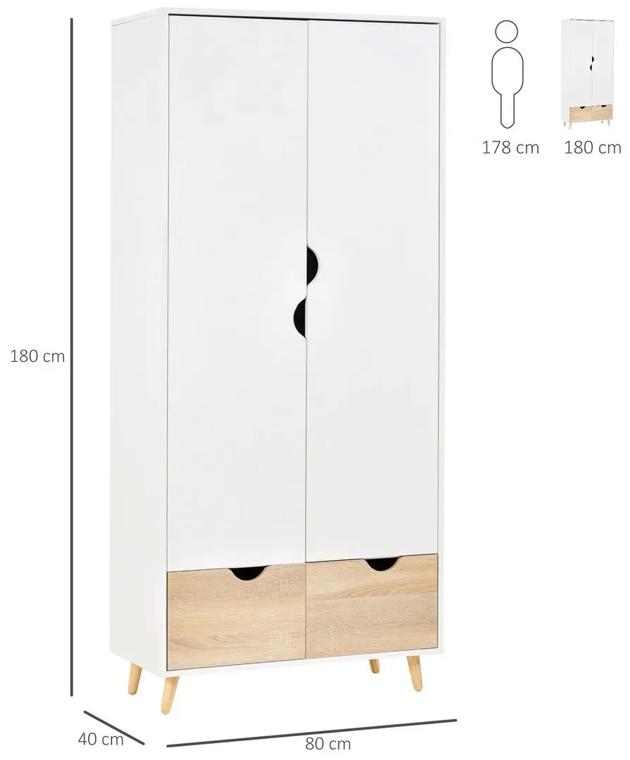 Dulap Homcom 831-290 80x40x180 cm (White/Natural Oak) - 2