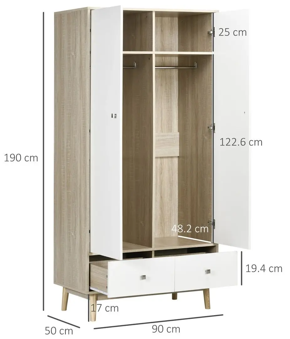 Dulap Homcom 831-331V00ND 90x50x190 cm (Natural Oak/White) - 2