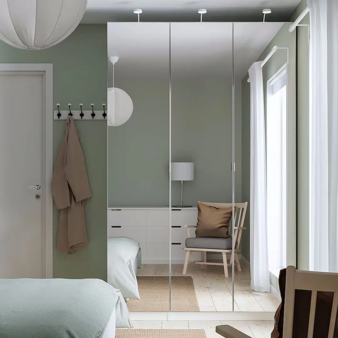 Dulap Ikea Pax/Aheim rafturi/bara/oglinda 150x60x236 (Alb)