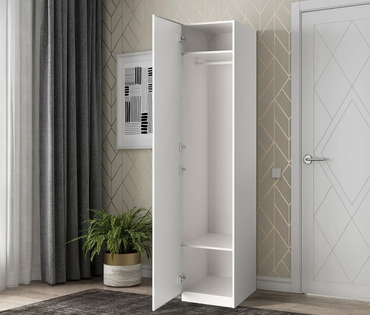 Dulap Ikea Pax/Aheim rafturi/bara/oglinda 50x60x236 (Alb)