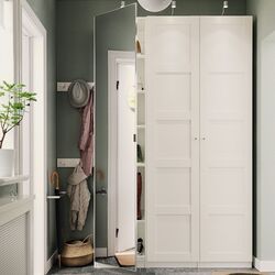 Dulap Ikea Pax/Bergsbo/Aheim rafturi/bare/coș/sertare 150x38x201 (Alb/Oglindă) Thumb