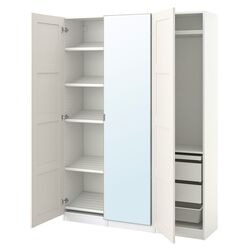 Dulap Ikea Pax/Bergsbo/Aheim rafturi/bare/coș/sertare 150x38x201 (Alb/Oglindă) Thumb
