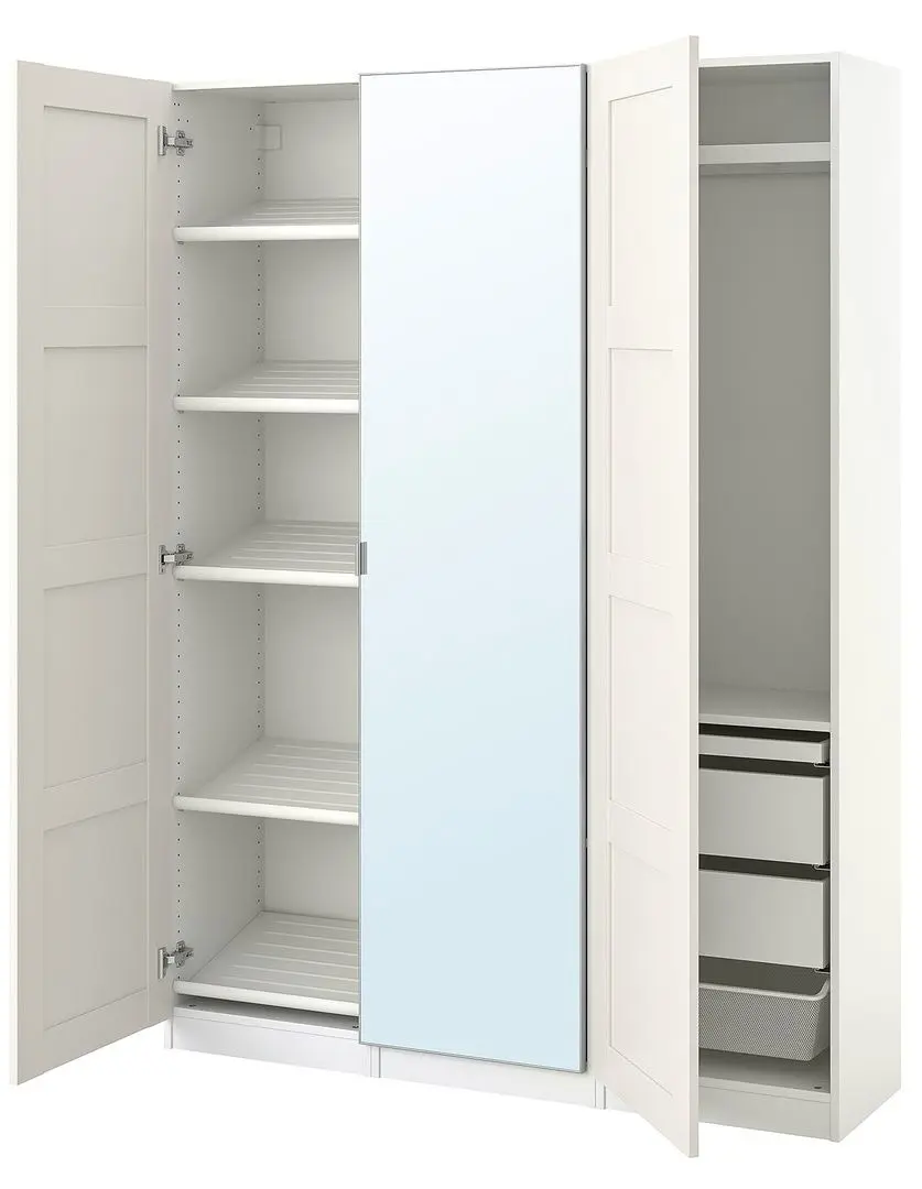 Dulap Ikea Pax/Bergsbo/Aheim rafturi/bare/coș/sertare 150x38x201 (Alb/Oglindă) - 4