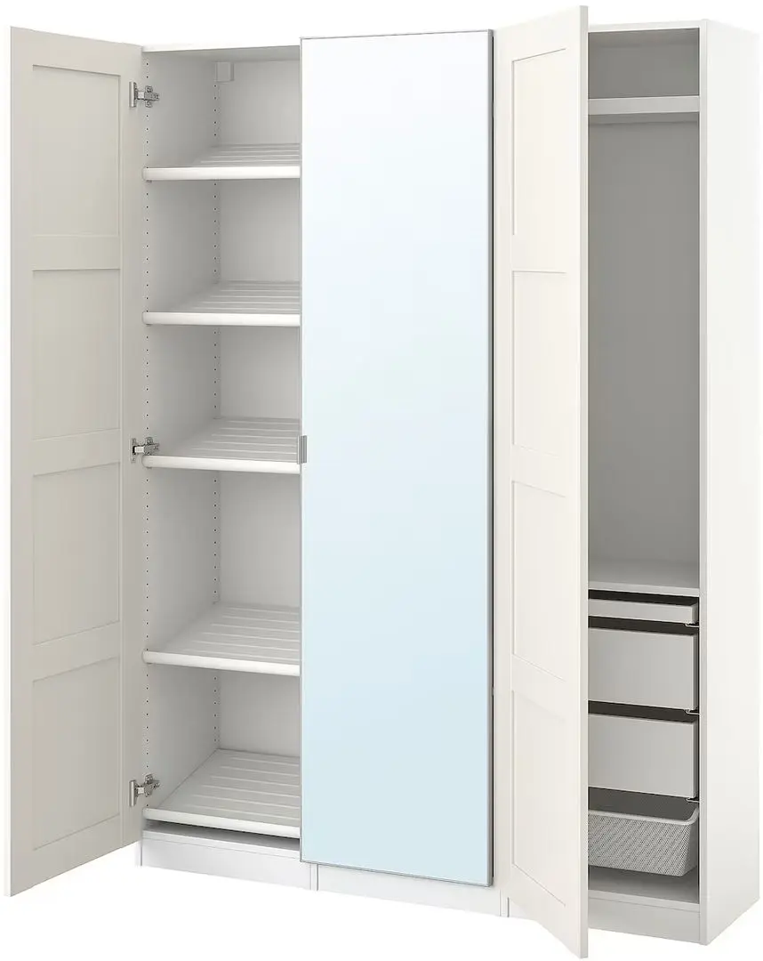 Dulap Ikea Pax/Bergsbo/Aheim rafturi/bare/sertare/cos/oglinda 150x38x201 (Alb)