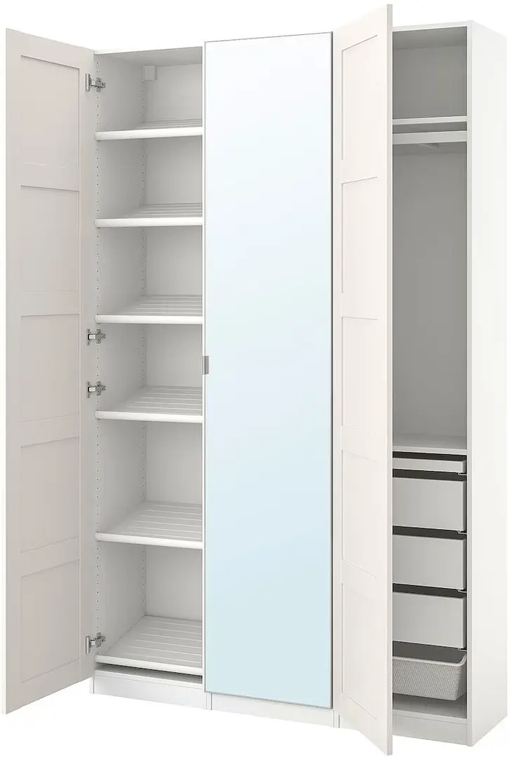 Dulap Ikea Pax/Bergsbo/Aheim rafturi/bare/sertare/cos/oglinda 150x38x236 (Alb)