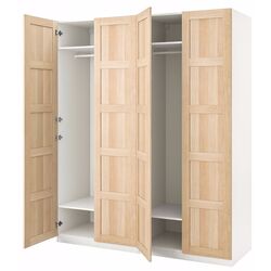 Dulap Ikea Pax/Bergsbo polite/bara 200x60x236 (Alb/Aspect Stejar Antichizat) Thumb