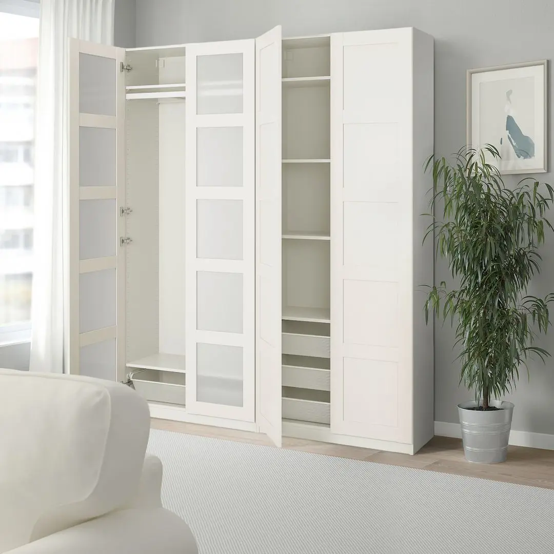 Dulap Ikea Pax/Bergsbo rafturi/bara/cosuri/sticla mata 200x38x236 (Alb)