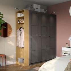 Шкаф Ikea Pax/Bergsbo полки/штанга/корзины/стеллаж 170x60x201 (Тёмно-серый/Имитация Дуба)