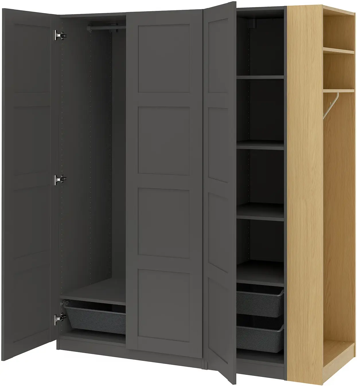 Dulap Ikea Pax/Bergsbo rafturi/bara/cosuri/etajera 170x60x201 (Gri inchis/Aspect Stejar) - 4