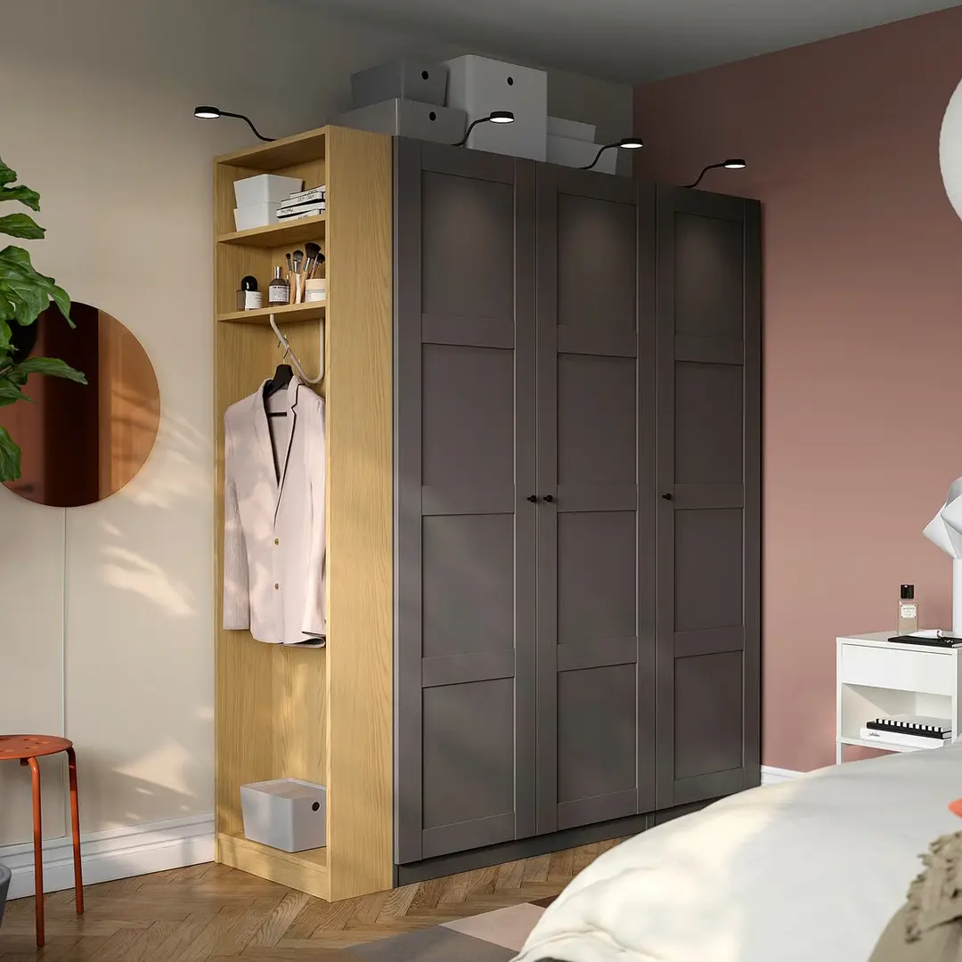 Dulap Ikea Pax/Bergsbo rafturi/bara/cosuri/etajera 170x60x201 (Gri inchis/Aspect Stejar)