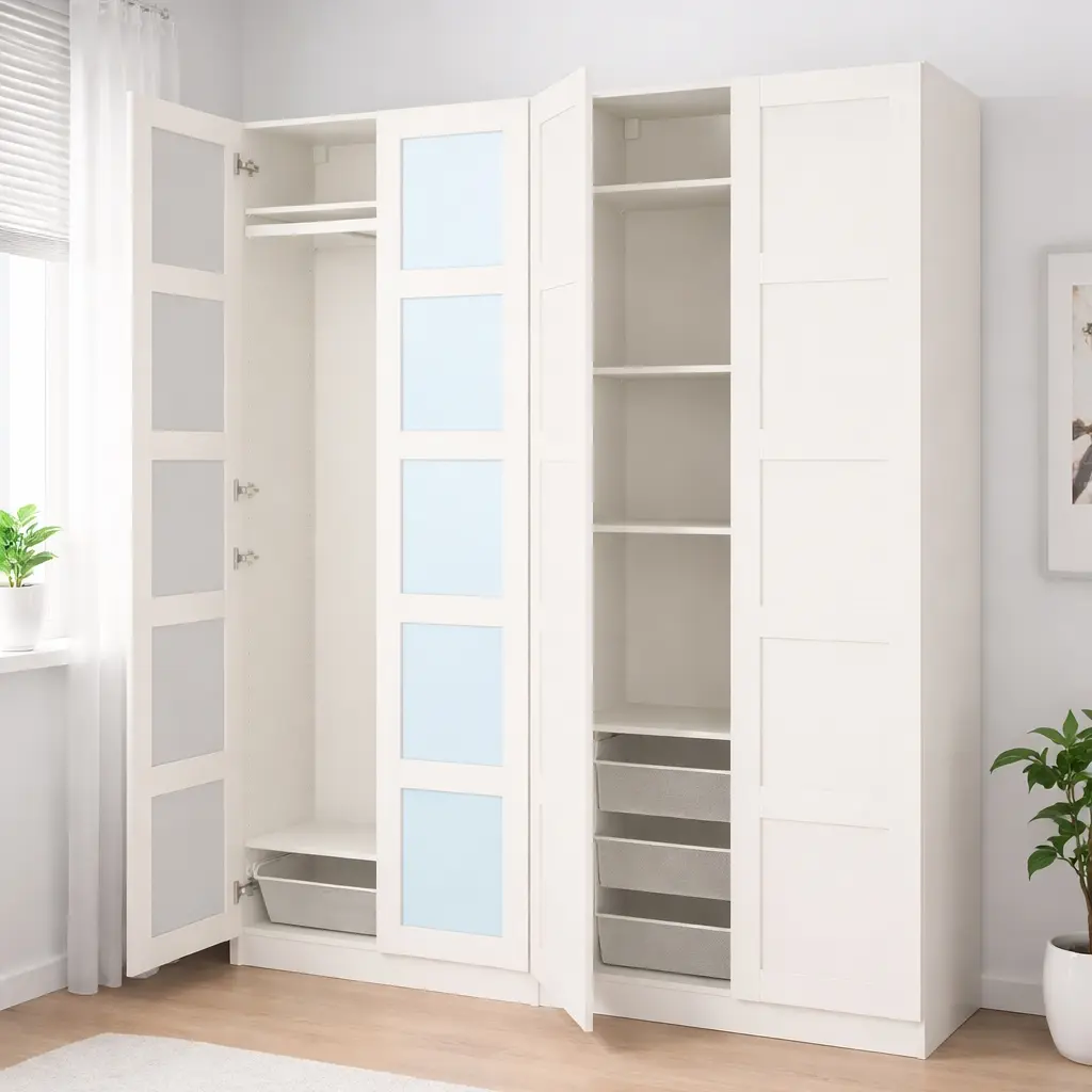 Dulap Ikea Pax/Bergsbo rafturi/bara/cosuri/elemente oglinda 200x38x236 (Alb)