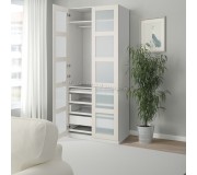 Шкаф Ikea Pax/Bergsbo полки/штанга/ящики/матовое стекло 100x60x236 (Белый)