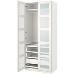 Шкаф Ikea Pax/Bergsbo полки/штанга/ящики/матовое стекло 100x60x236 (Белый) Thumb