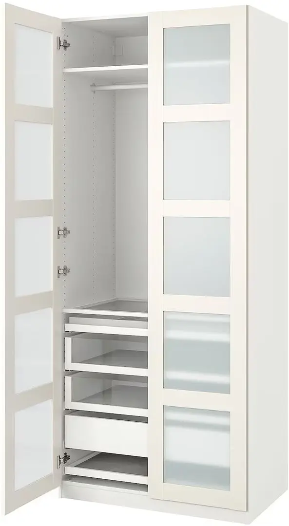 Шкаф Ikea Pax/Bergsbo полки/штанга/ящики/матовое стекло 100x60x236 (Белый)