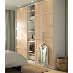 Шкаф Ikea Pax/Bergsbo полки/штанги/корзины 250x60x236 (Белый/Имитация Белённого Дуба)