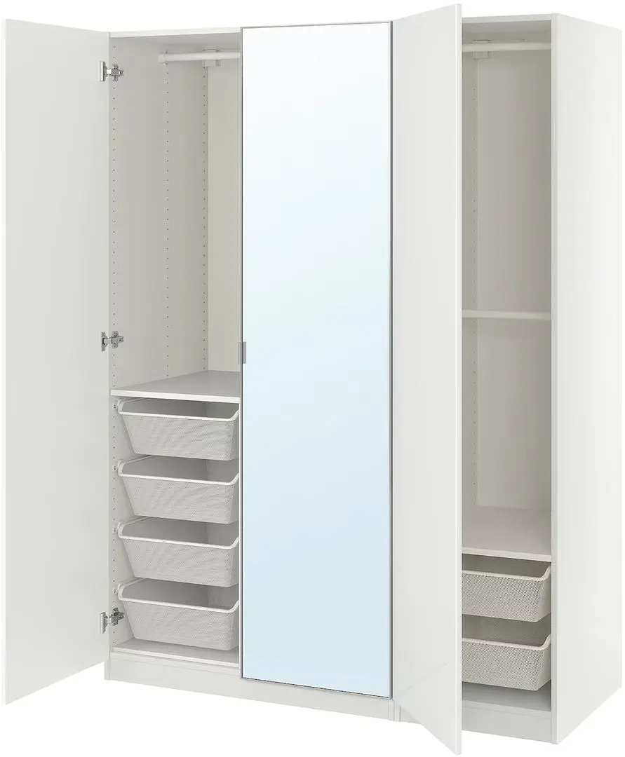 Dulap Ikea Pax/Fardal/Aheim raft/bare/cosuri/oglinda 150x60x201 (Alb Lucios)