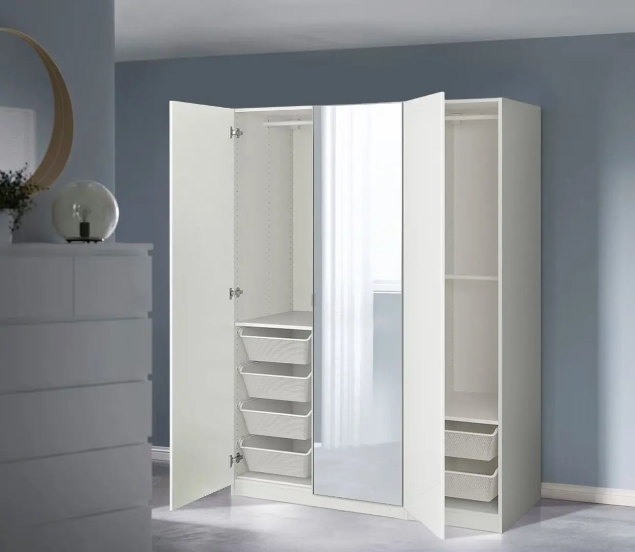 Dulap Ikea Pax/Fardal/Aheim raft/bare/cosuri/oglinda 150x60x201 (Alb Lucios)